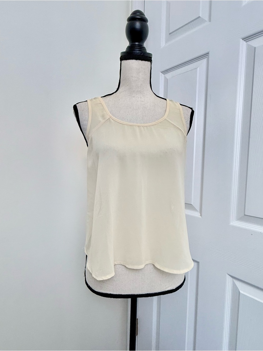 Women's Cream Sleeveless Chiffon Camisole with Crochet Tassel Back